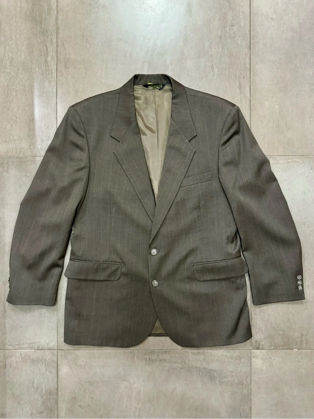Vintage Pierre Balmain Wool Two-Piece Suit, Gray w/ Brown Pinstripes, Men’s M-L